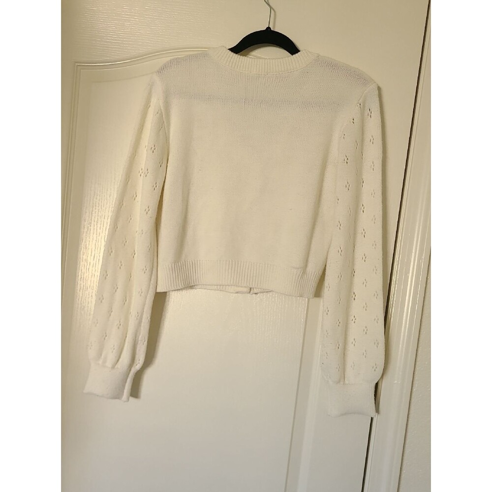 Hem & Thread White Cream Eyelet Heart Cardigan Cropped Feminine Romantic Small - Picture 6 of 6